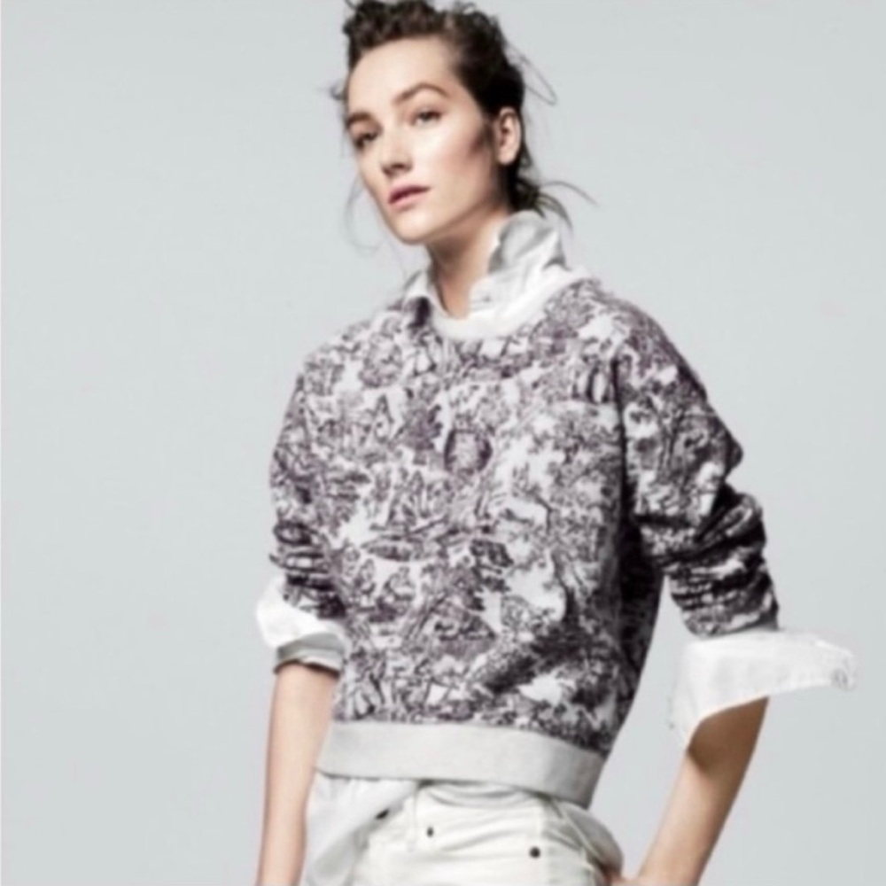 J. CREW Cropped Sweatshirt in French Toile Print
